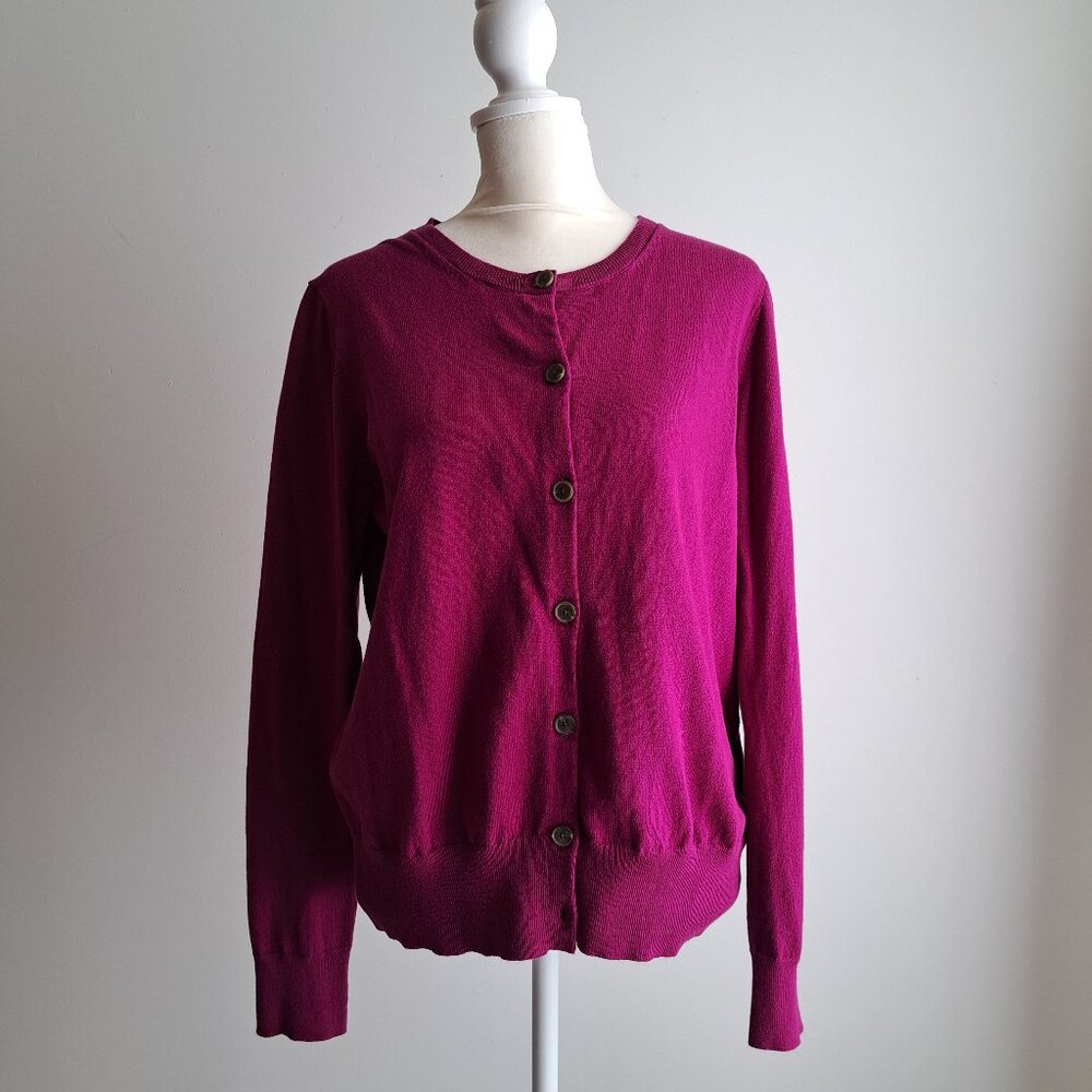 NWT Gap M fuchsia pink purple cotton cardigan sweater winter peony